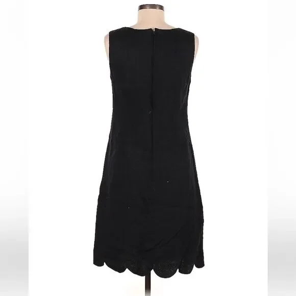 Abigail Heche Linen Scalloped Hem Sleeveless Little Black Shift Dress Sz M - Picture 2 of 3